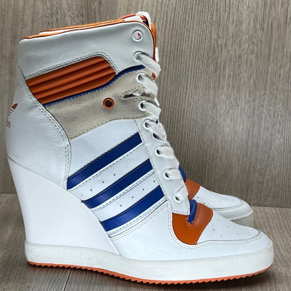 adidas White and Orange Wedge Sneakers
